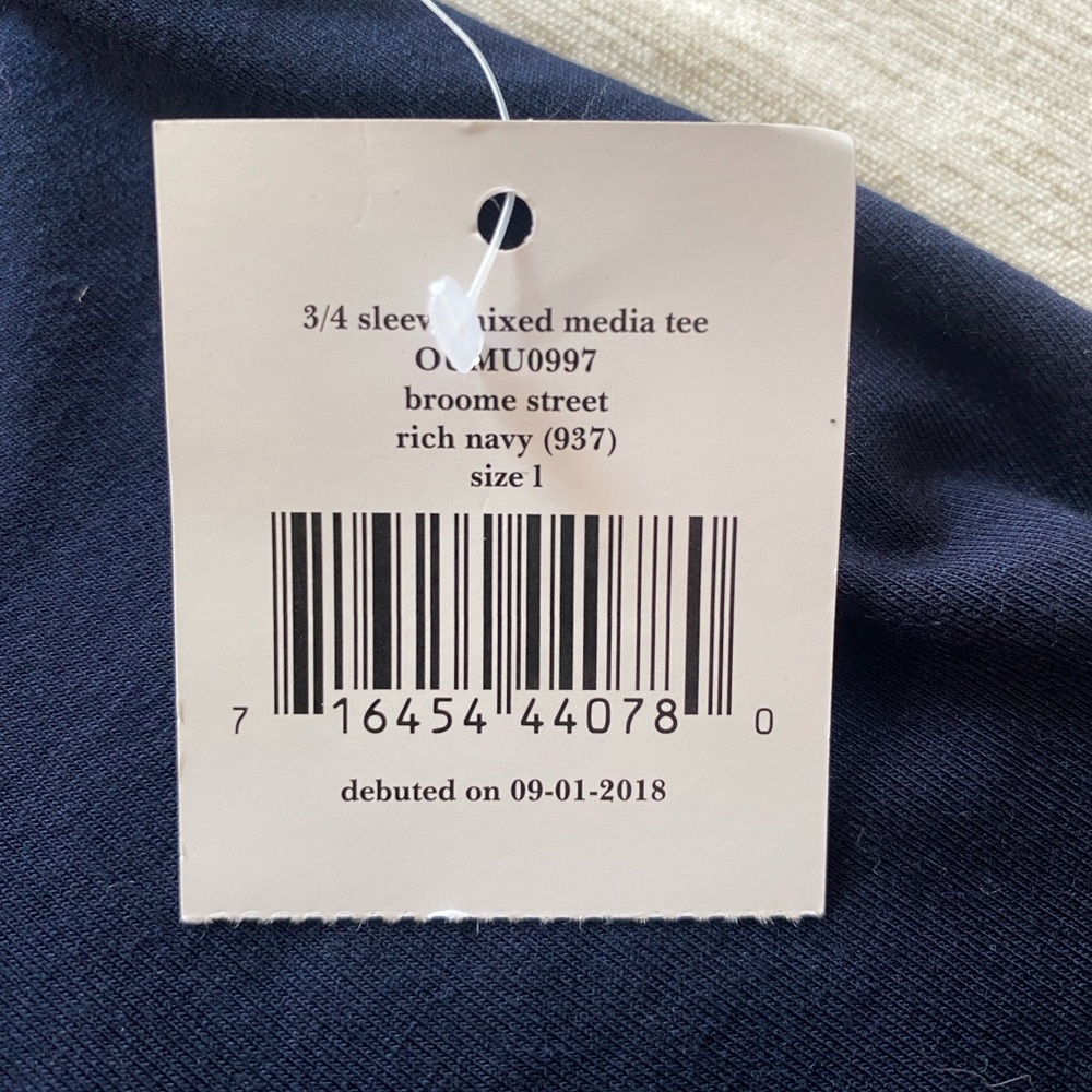 Kate Spade Broome Street 3/4 Sleeve Double Bottom Ruffle Rich Navy Top Size L - Picture 9 of 11